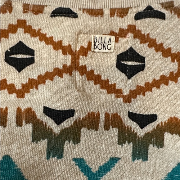 Billabong Cream and Brown Aztec Long Sleeve Top size medium - Picture 6 of 6